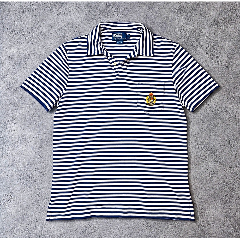 Polo Ralph Lauren Navy Blue & White Striped Polo Shirt – Size Large